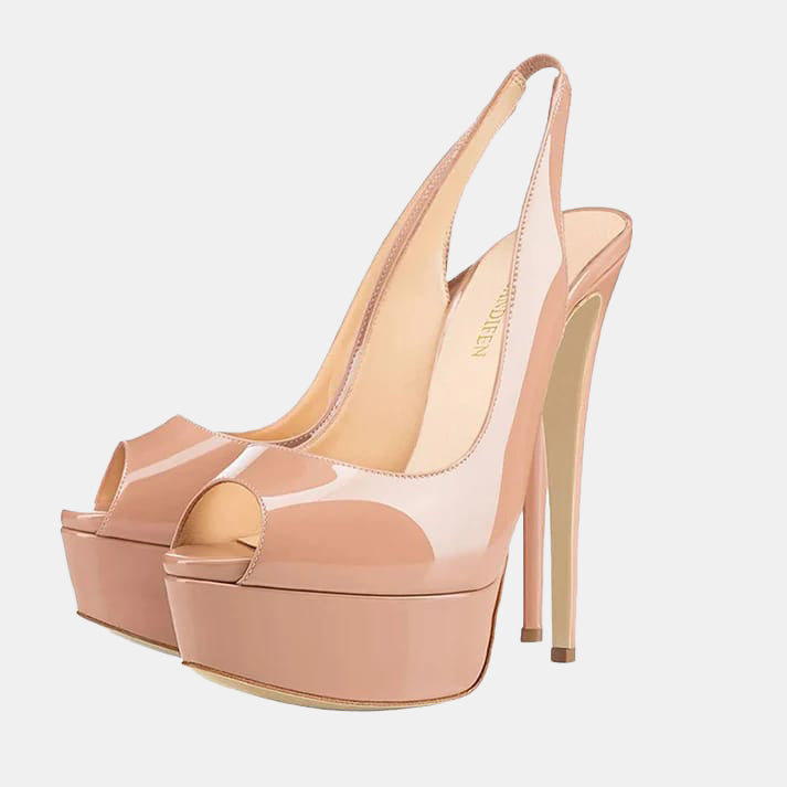 Escarpins nudes | Plateforme avec bout ouvert et doublure en cuir souple