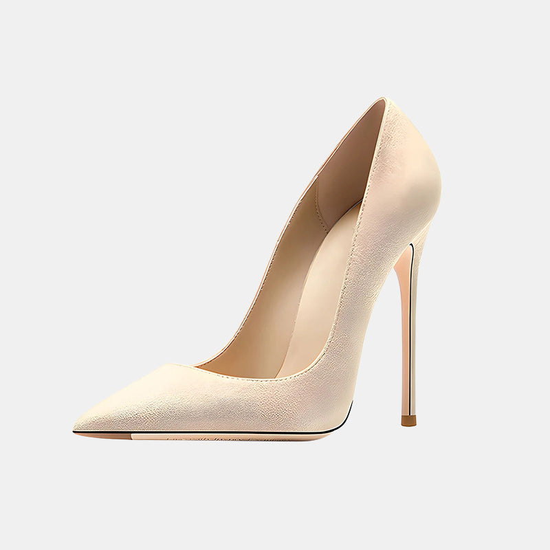 Escarpins nudes | Talon aiguille recouvert de daim doux avec bout pointu