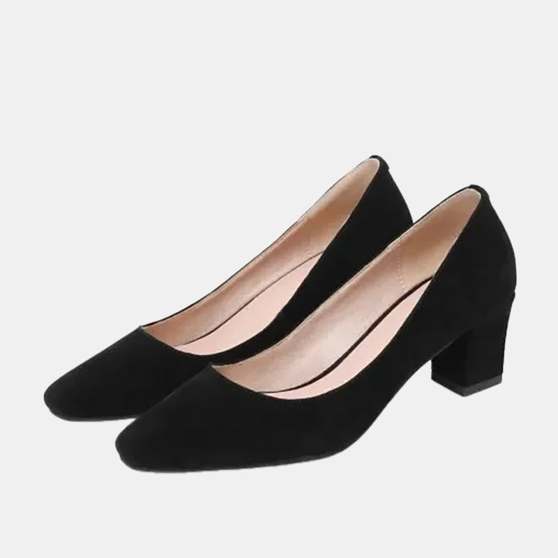 Escarpins talon carré | En velours avec semelle en cuir et talon carré stable et élégant