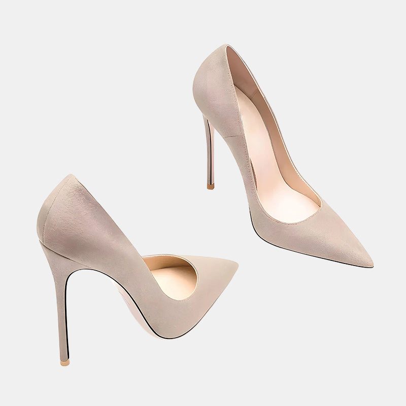 Escarpins nudes | Talon aiguille recouvert de daim doux avec bout pointu