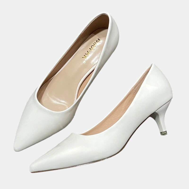 Escarpins blancs | Petit talon avec semelle en cuir pour un confort quotidien