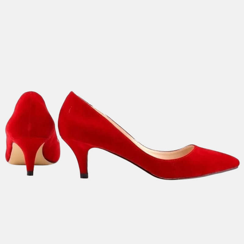 Escarpins rouges | Talon bas recouvert de daim doux et semelle intérieure rembourrée