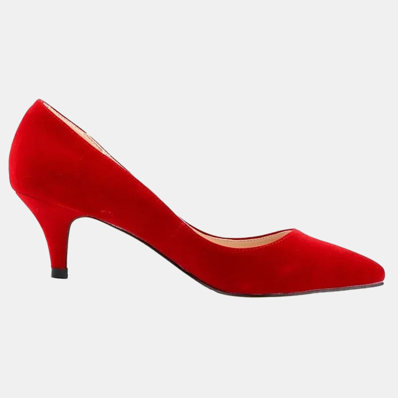 Escarpins rouges à talon bas en daim