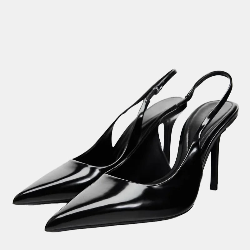 Escarpins mariage slingback noirs à talons aiguilles