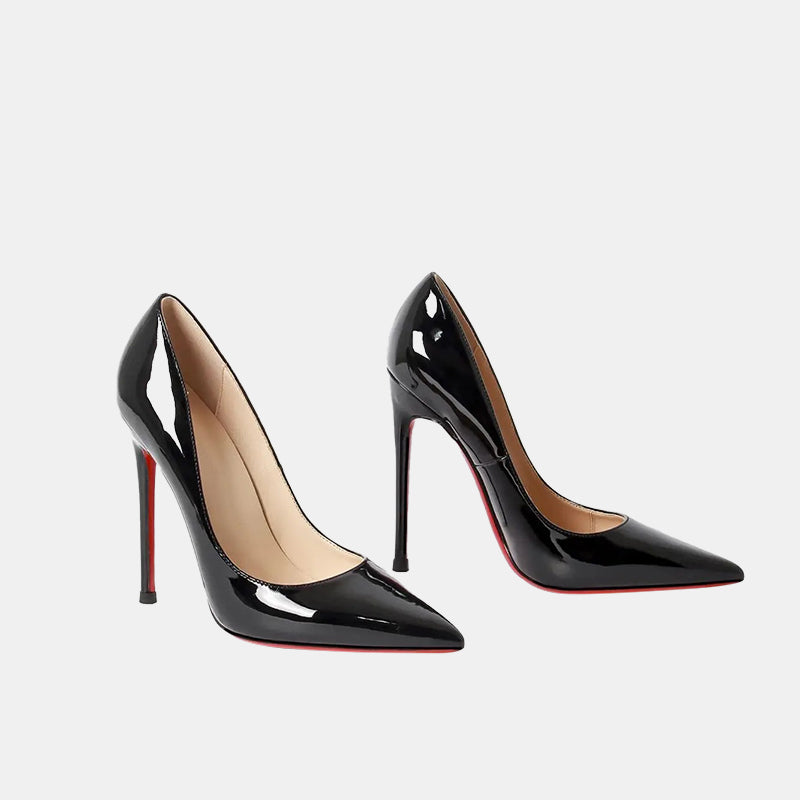 Escarpins noirs | Et rouges à talon haut avec semelle en cuir et design bicolore