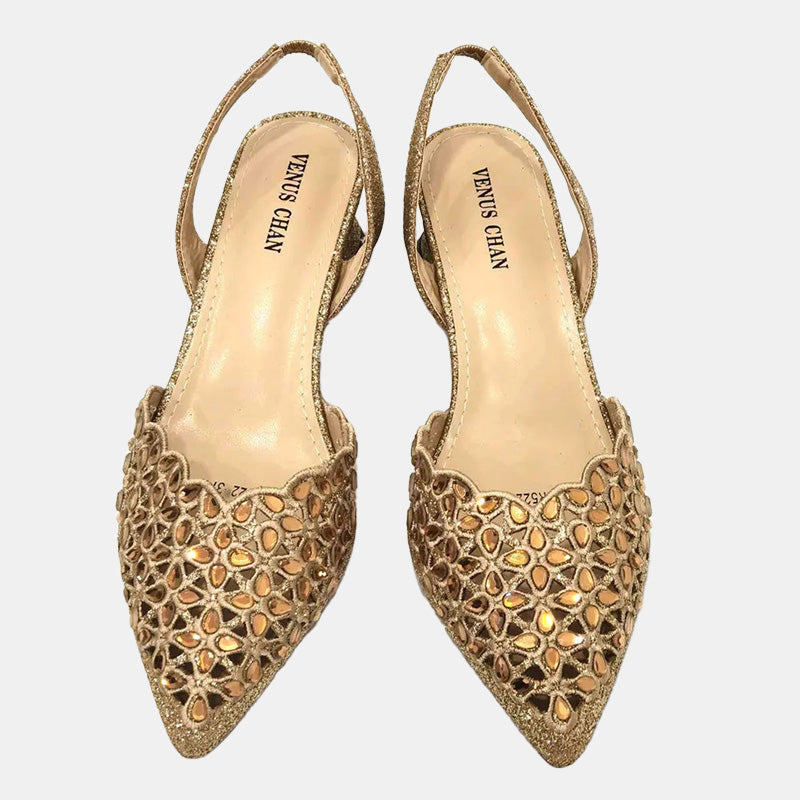 Escarpins dorés | Design ajouré avec talon bas et semelle antidérapante