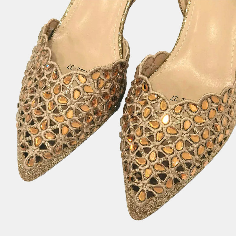 Escarpins dorés | Design ajouré avec talon bas et semelle antidérapante