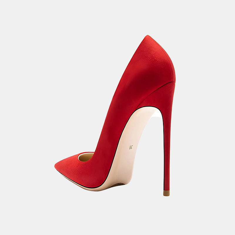 Escarpins rouges | Talon aiguille recouvert de daim doux avec semelle intérieure confortable