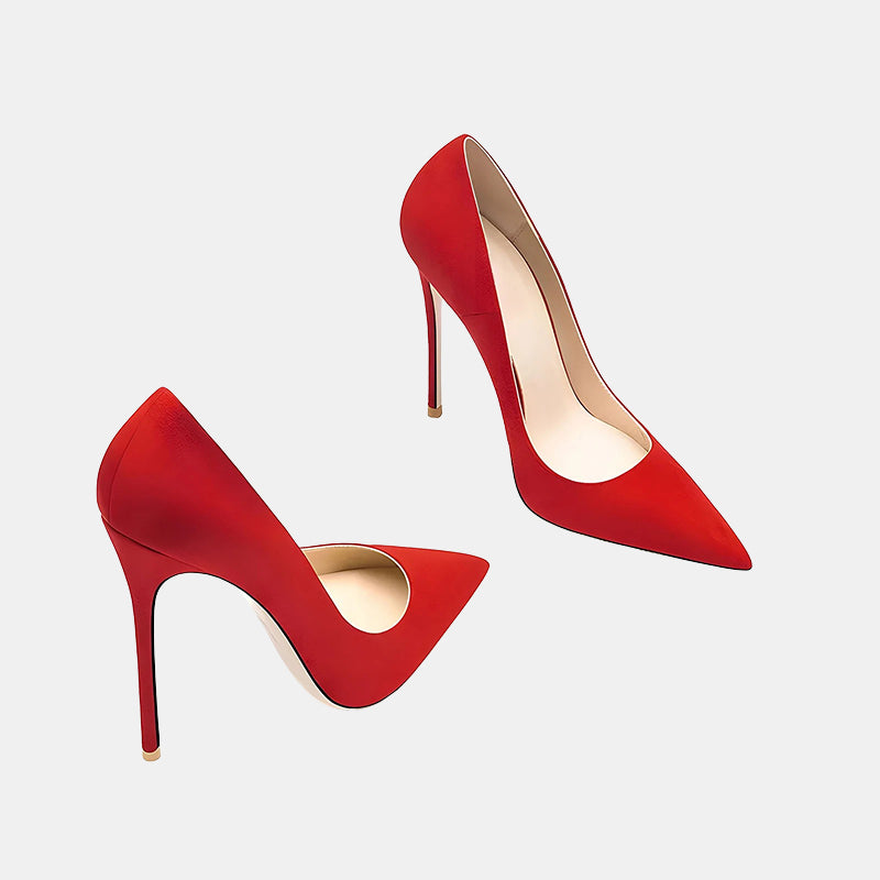 Escarpins rouges | Talon aiguille recouvert de daim doux avec semelle intérieure confortable