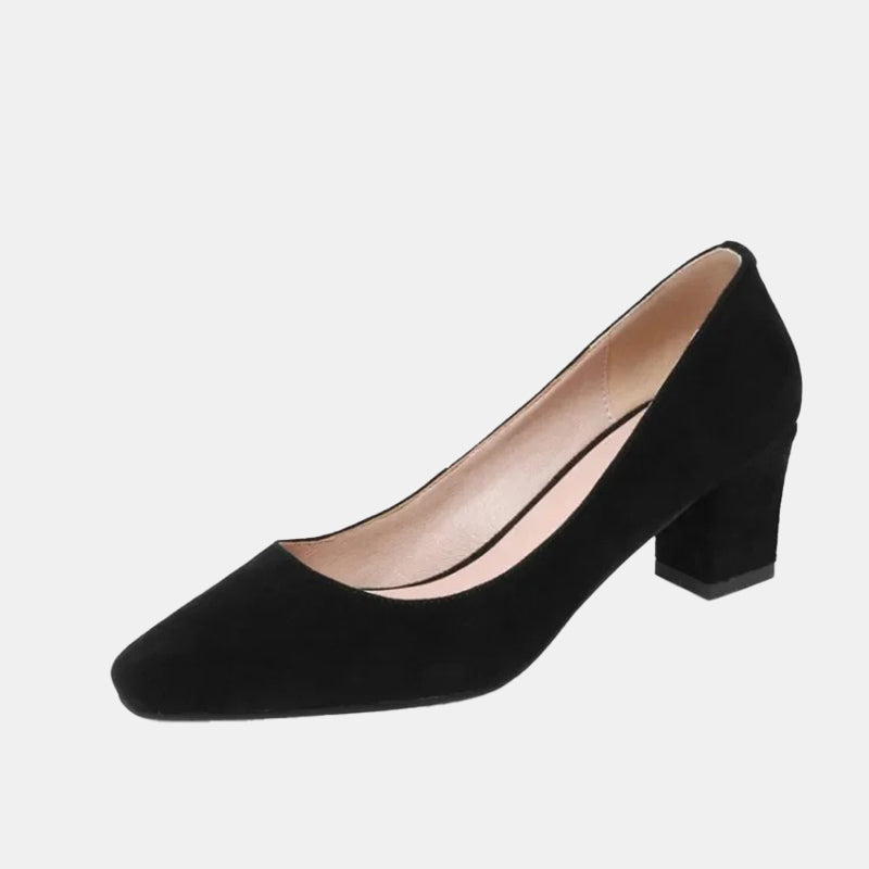Escarpins talon carré noirs semelle en cuir