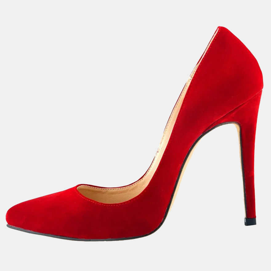Escarpins rouges en daim à talon haut