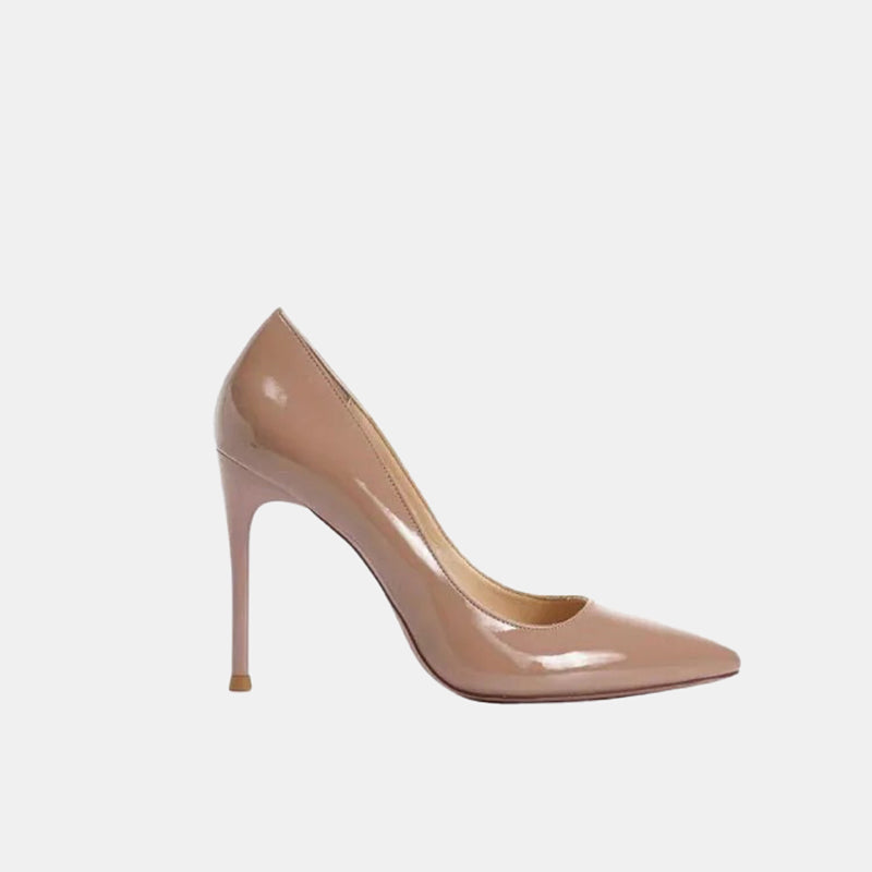 Escarpins nude à talon haut en cuir verni