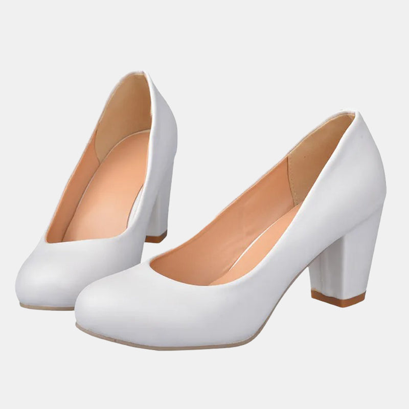 Escarpins confortables | Talons carrés blancs avec doublure rembourrée et bout carré