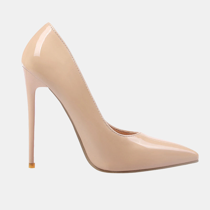 Escarpins beiges | Cuir verni brillant avec talon aiguille sophistiqué