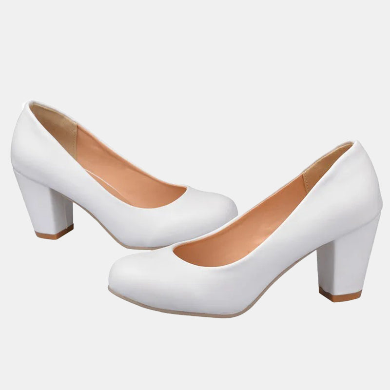 Escarpins confortables | Talons carrés blancs avec doublure rembourrée et bout carré