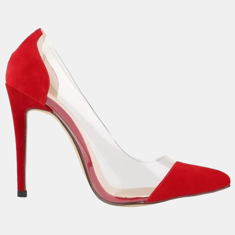 Escarpins rouges en cuir et transparents