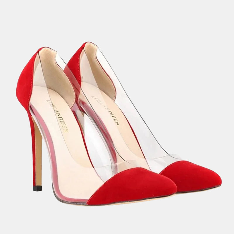 Escarpins rouges | Inserts transparents élégants avec cuir souple et doublure légère