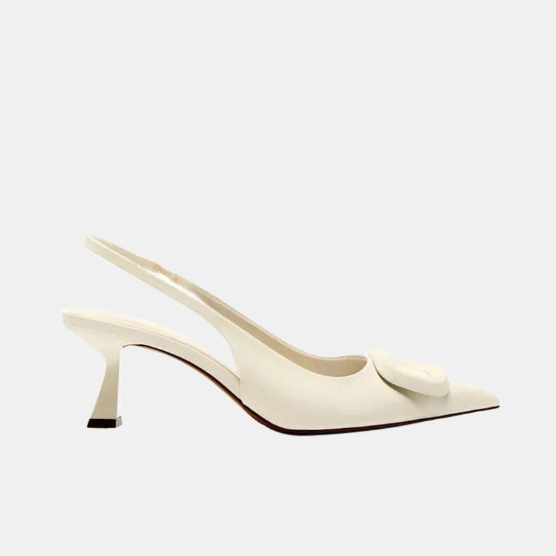 Escarpins talon carré | Bride ouverte blanche avec talon carré et semelle intérieure souple
