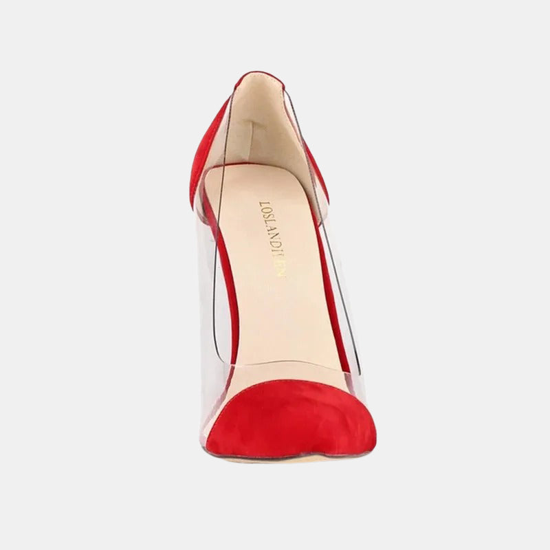 Escarpins rouges | Inserts transparents élégants avec cuir souple et doublure légère