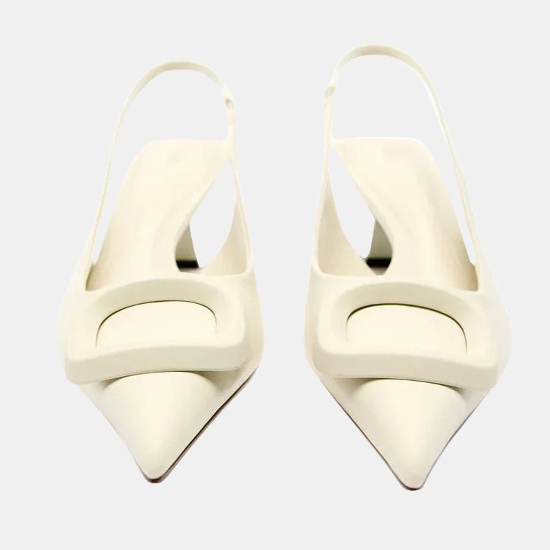 Escarpins talon carré | Bride ouverte blanche avec talon carré et semelle intérieure souple