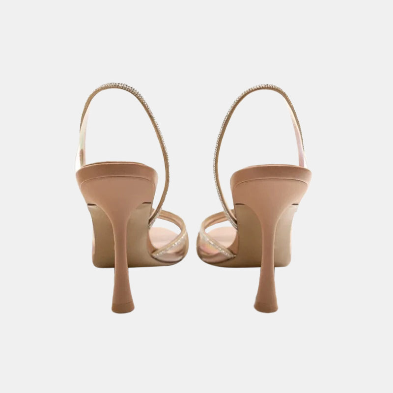 Escarpins beiges | Talons avec brides transparentes ornées de strass scintillants