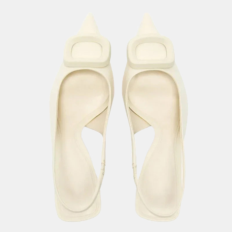 Escarpins talon carré | Bride ouverte blanche avec talon carré et semelle intérieure souple