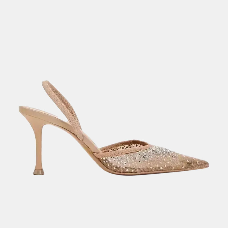 Escarpins beiges | Talons aiguilles avec une finition scintillante élégante