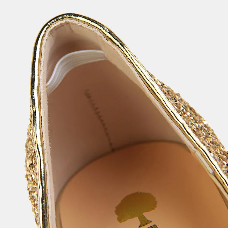 Escarpins dorés | Paillettes brillantes avec talon aiguille métallisé et bout pointu
