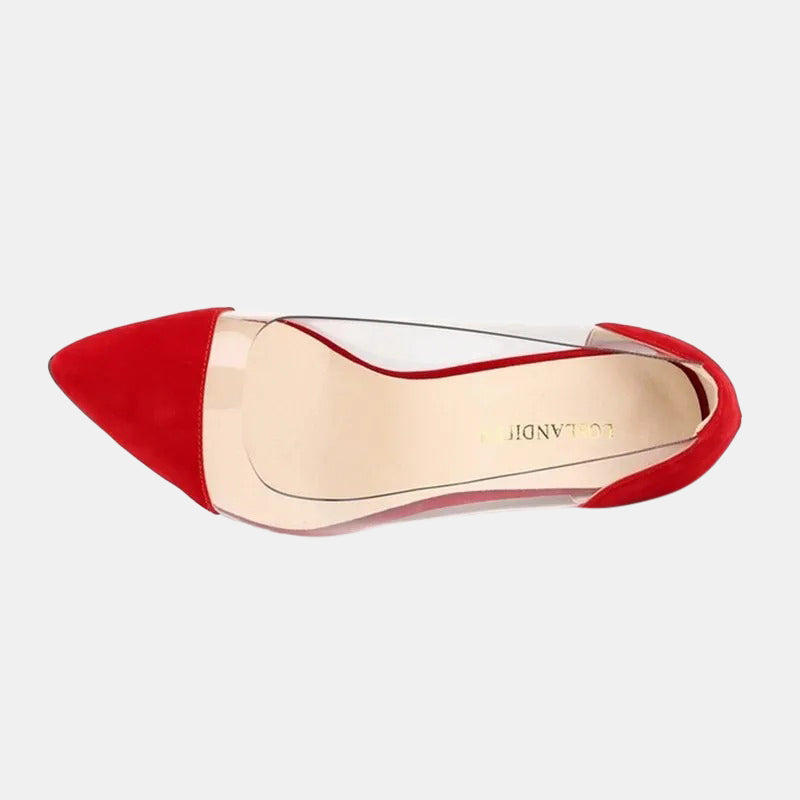 Escarpins rouges | Inserts transparents élégants avec cuir souple et doublure légère