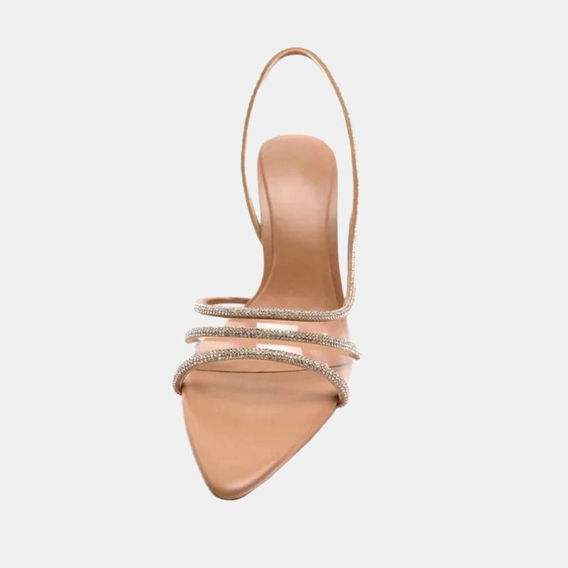 Escarpins beiges | Talons avec brides transparentes ornées de strass scintillants