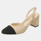 Escarpins talon carré bicolores beige et noir