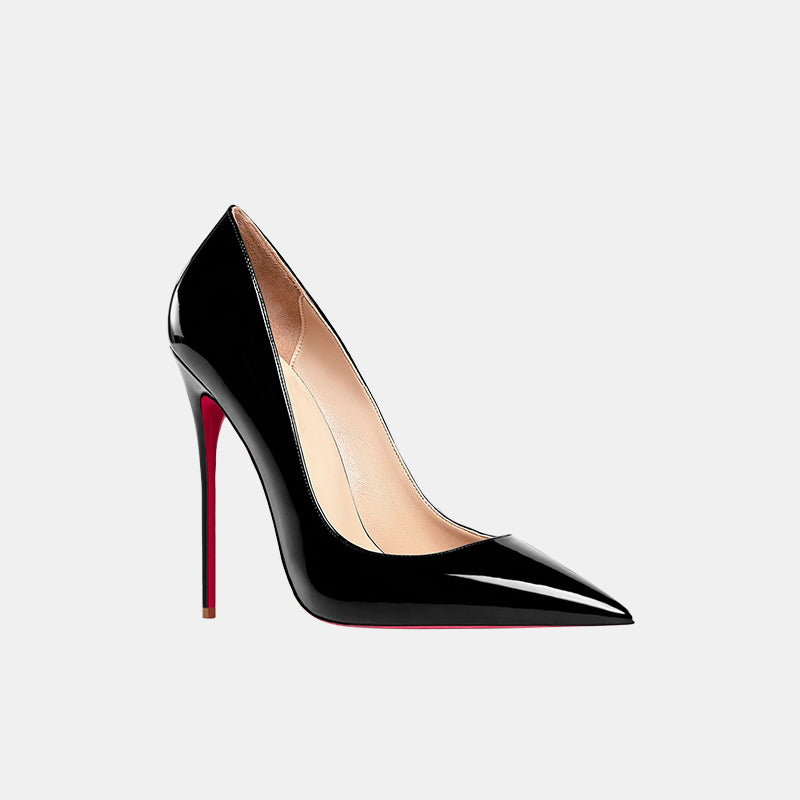 Escarpins noirs et rouges à talon haut et semelle en cuir