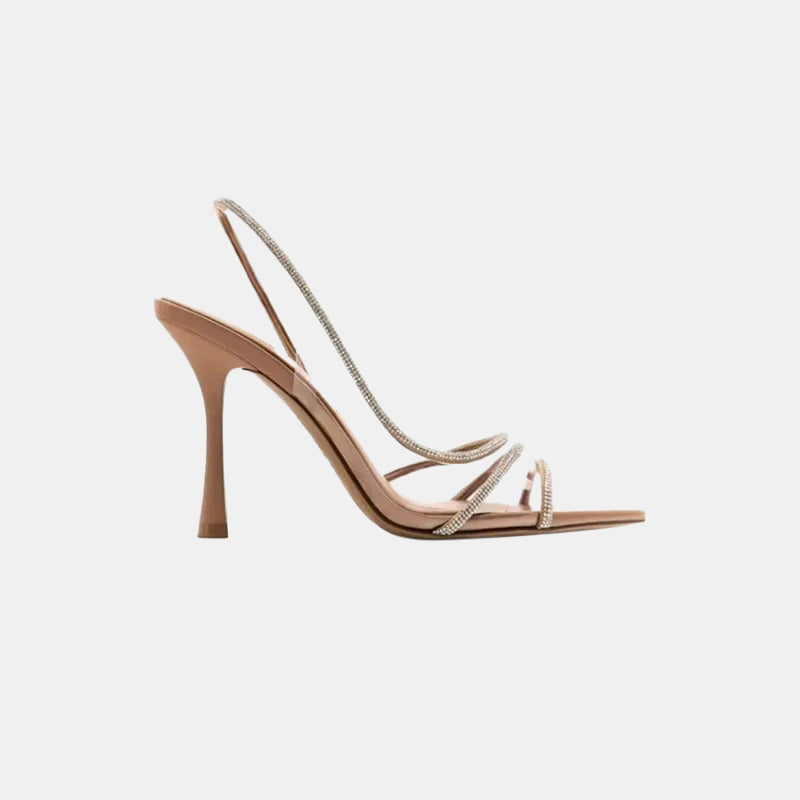 Escarpins beiges | Talons avec brides transparentes ornées de strass scintillants