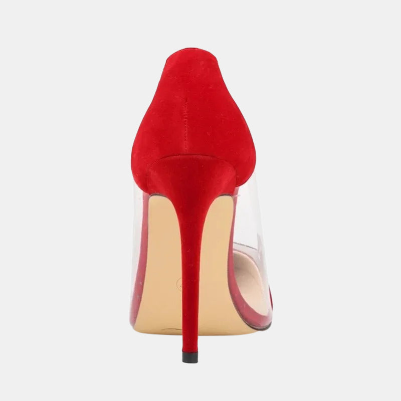 Escarpins rouges | Inserts transparents élégants avec cuir souple et doublure légère