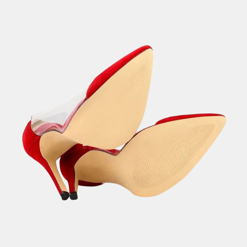 Escarpins rouges | Inserts transparents élégants avec cuir souple et doublure légère