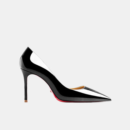 Escarpins noirs | Et rouges à talon haut avec semelle en cuir et design bicolore