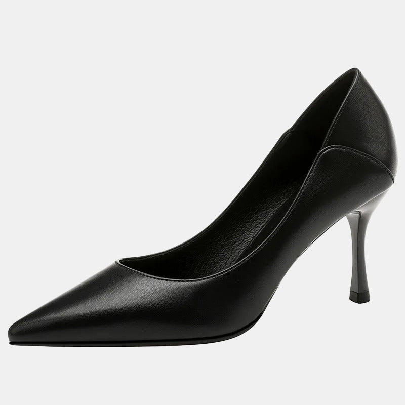Escarpins noirs en cuir à talon fin